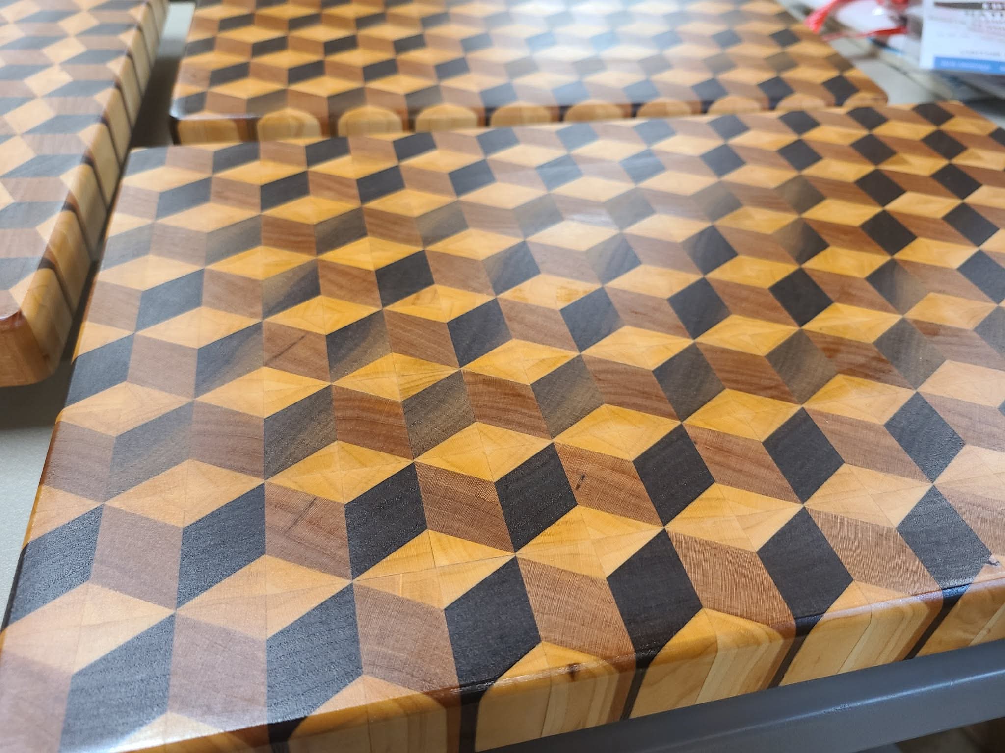 Close view of a dimensional end-grain cutting board
