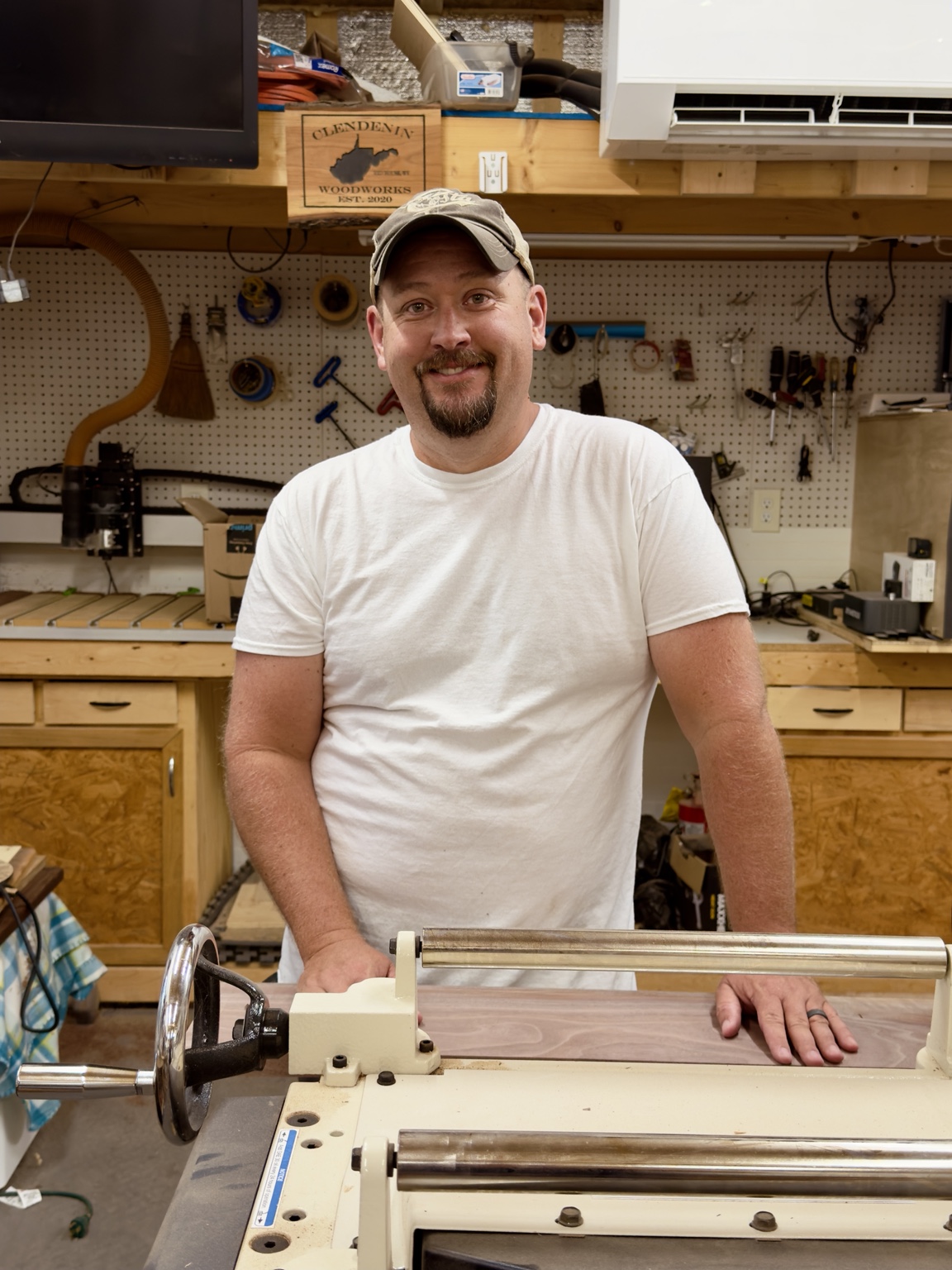 Nathan, the maker behind Clendenin Woodworks, in our shop